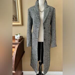 L'Academie June Coat Black White Herringbone Size S Small